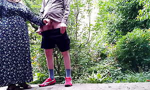 Sweet mother-in-law helps her son-in-law pee and pees while standing