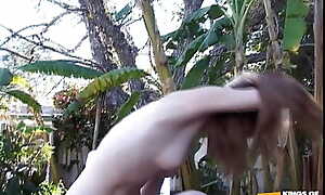 Naughty chick shaves her pussy added to obtain all fuck holes rammed in foreign lands by a horny man