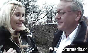 Alexa, a catch blonde slut, has a hard seniority all over grandpa's cock