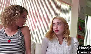 HJ amateur 21yo learns wanking in POV 3some with her BFF