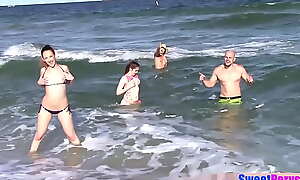 Bikini teens sucking and making out a strangers obese dick
