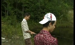 Unlucky young fishermen filmed fucking down forest
