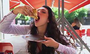 Latina loves Pizza with cum top-hole