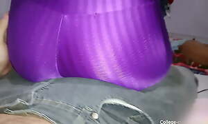 Lap dance with cum in jeans, cumming in his jeans pants be incumbent on her bouncing heavy ass in spandex shorts