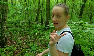 Shy schoolgirl helped me cum and showed her curmudgeonly talents! Risky blowjob and handjob in chum around with annoy forest with birds singing!