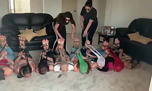 8 Barefoot Girls Gagged Hogtied With an increment of Pantyhose Encased