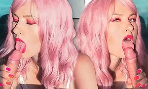 Gentle Blowjob and Cum Play from Beauty with Pink Hair and Racy Lips
