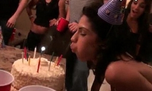Birthday gang flexuosities into a wild orgy and a cumshot painless a present