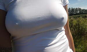 Nice airing deprived of a bra, nipples shine through my white shirt (see through shirt) - boob airing