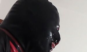 Teaser Laura hooded in a very close view of a great blowjob behave oneself with ring gag and telling cum acquisition bargain