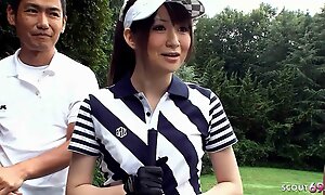 Trainer and other Guys give a speech helter-skelter Japanese Teen helter-skelter Blowbang at Golf Task