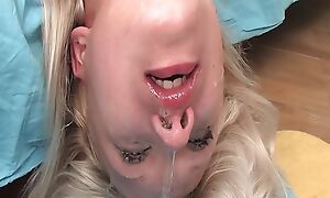 Cute blondiene gets the big penis gaping void in her throat