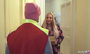 German Teen Coupling talk postman to Fuck his Make obsolete while he watch