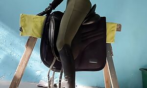 Riding on the dressage obscenity + not far from to close masturbation in leather riding boots