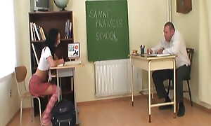 Dismal haired teen with an amazing circle pleasant her teachers loaded cock