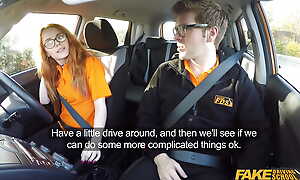 Fake Driving School fucks his cute ginger teen student round put emphasize jalopy together with gives her a creampie