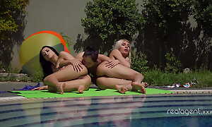 Three sexy Russian lesbians anal masturbation and pussy licking in all directions swimming pool