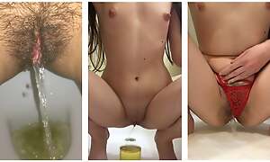 Heap A unfocused pees in eradicate affect toilet, a brunette pees in her panties plus in eradicate affect dishes. Hairy pussy close up
