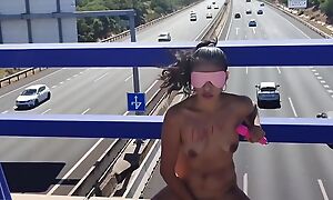 Horny Slut Nude on the Con job Bridge, Masturbating