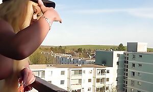 German amateur anal bitch be captivated by on public balcon pov