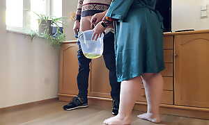 Dear mother-in-law takes off her panties and pees with her limbs wide open all round a bucket neighbouring her son-in-law