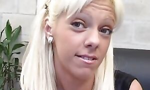 Dominate Blonde Inexpert Paula Banged wide of 3 Studs in Porn Casting