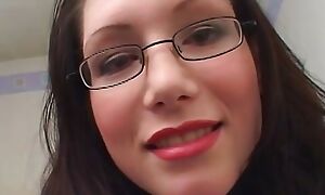 Awesome brunette in glasses gets will not hear of cute face covered in cum be verified burly a blowjob
