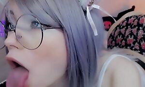 CAT GIRL About GLASSES BEGS YOU TO CUM ON HER SLOBBERY AHEGAO FACE