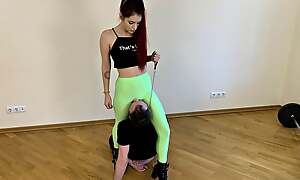 Rough Pussy Idolize and Face Slapping Femdom with Cruel Mistress Sofi in Green Leggings