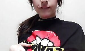 Bratty Goth girl teases by playing with tits